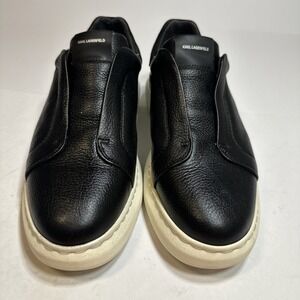 Karl Lagerfeld Paris Men's Leather Laceless Slip On Sneakers Shoes Black Sz 7